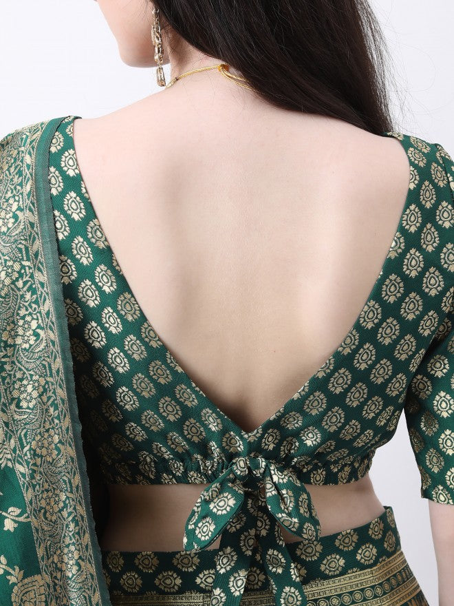 Vishudh Green Ethnic Motifs semi-stitched Blouse and Lehenga & Blouse With Dupatta - Green - Image 9