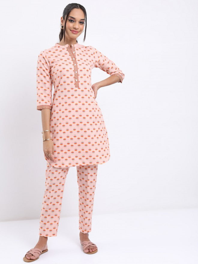 Vishudh Women Peach Printed Top With Trouser - Peach - Image 2