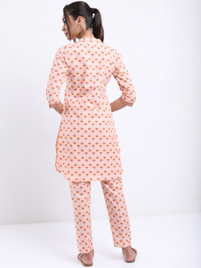 Vishudh Women Peach Printed Top With Trouser - Peach - Image 3