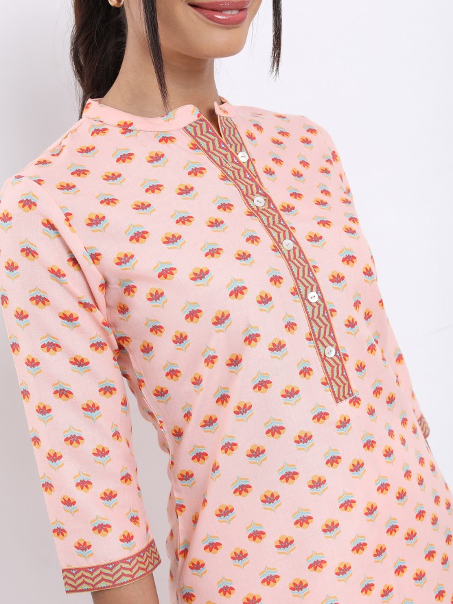 Vishudh Women Peach Printed Top With Trouser - Peach - Image 4