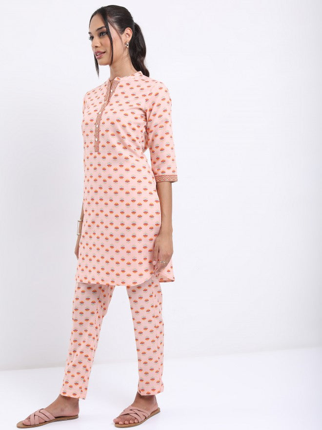 Vishudh Women Peach Printed Top With Trouser - Peach - Image 5