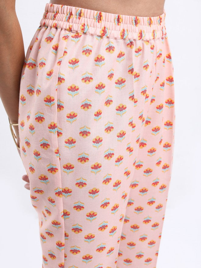 Vishudh Women Peach Printed Top With Trouser - Peach - Image 6