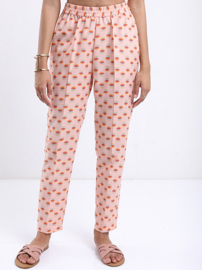 Vishudh Women Peach Printed Top With Trouser - Peach - Image 7