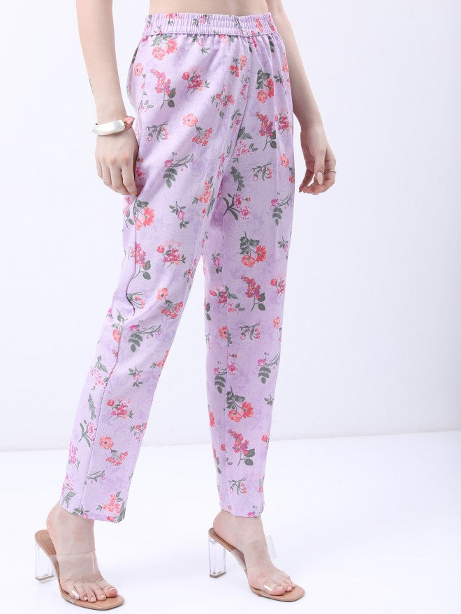 Vishudh Women Lavender Printed Brocade Kurta With Trouser And Dupatta - Lavender - Image 8
