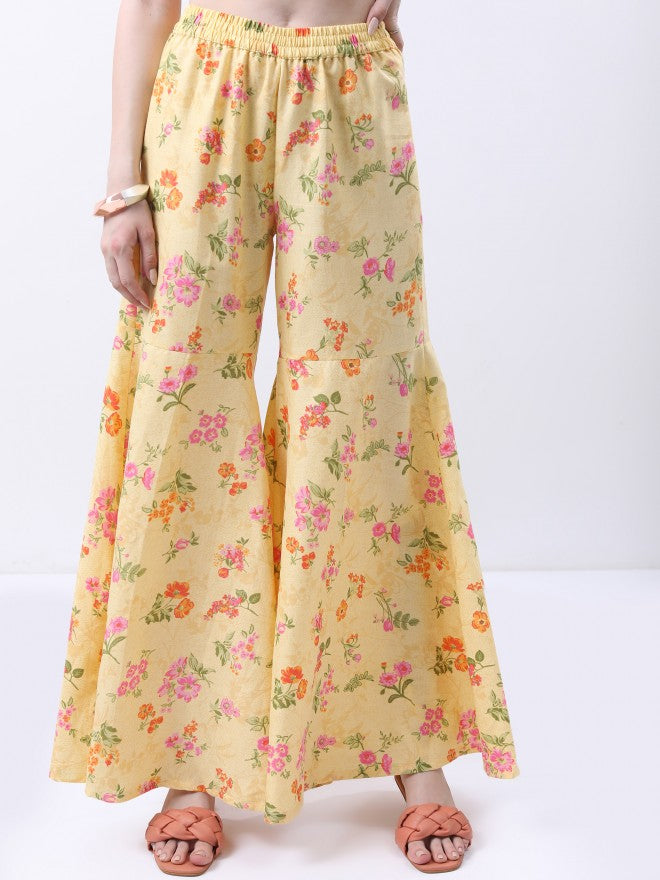Vishudh Women Yellow Printed Kurta With Sharara And Dupatta - Yellow - Image 7