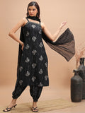 Vishudh Women Black Printed Kurta With Trouser And Dupatta - Black - Image 1