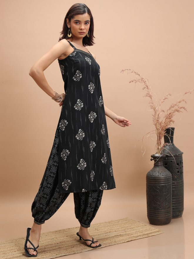 Vishudh Women Black Printed Kurta With Trouser And Dupatta - Black - Image 4