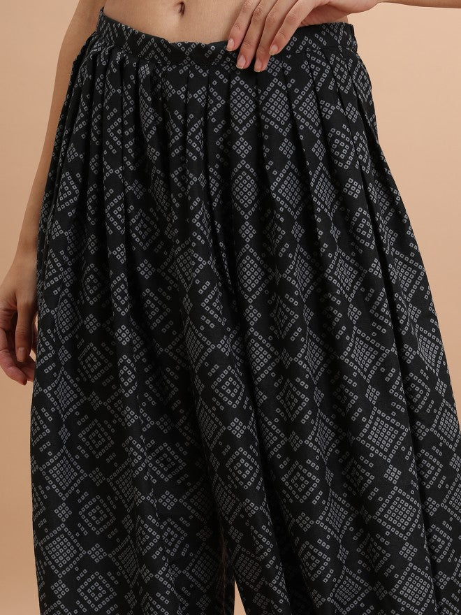 Vishudh Women Black Printed Kurta With Trouser And Dupatta - Black - Image 6