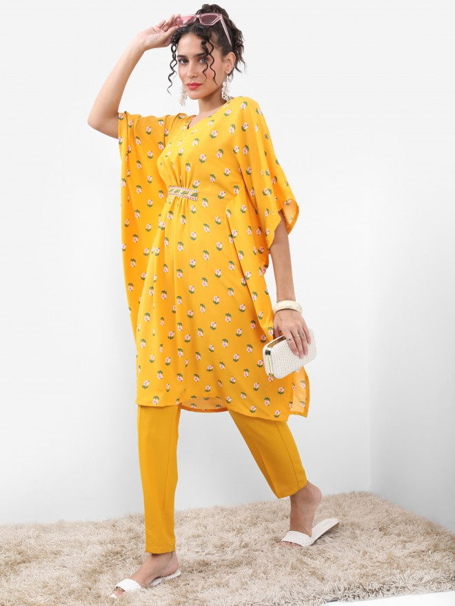Vishudh Women Yellow Printed Top With Dhoti Pant - Yellow - Image 1