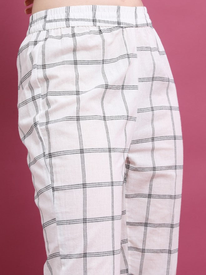 Vishudh Women Off White Checked Regular Fit Casual Trouser - Off White - Image 5