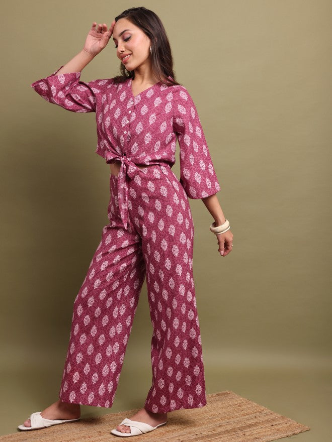Vishudh Women Purple Printed Top With Palazzo - Purple - Image 2