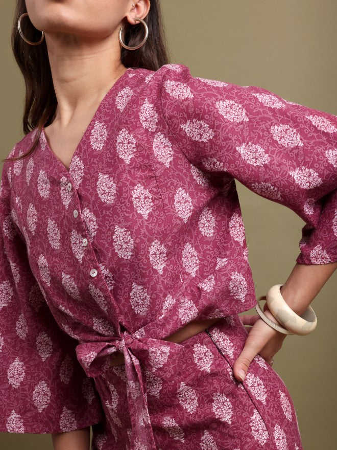 Vishudh Women Purple Printed Top With Palazzo - Purple - Image 5