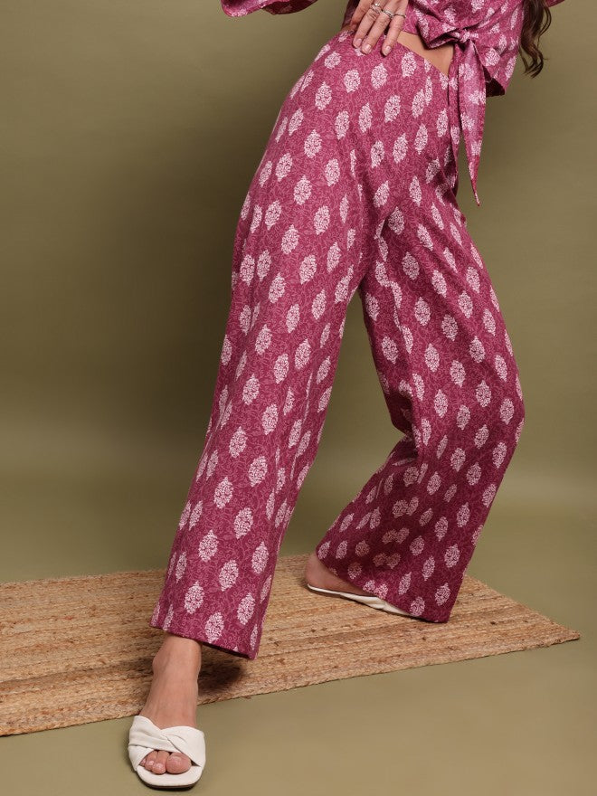 Vishudh Women Purple Printed Top With Palazzo - Purple - Image 7