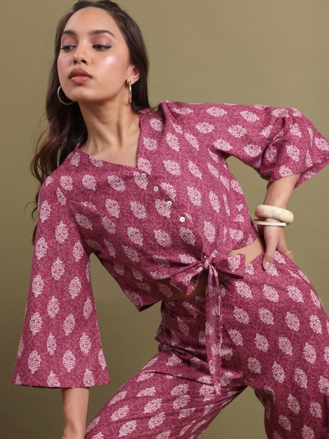 Vishudh Women Purple Printed Top With Palazzo - Purple - Image 8