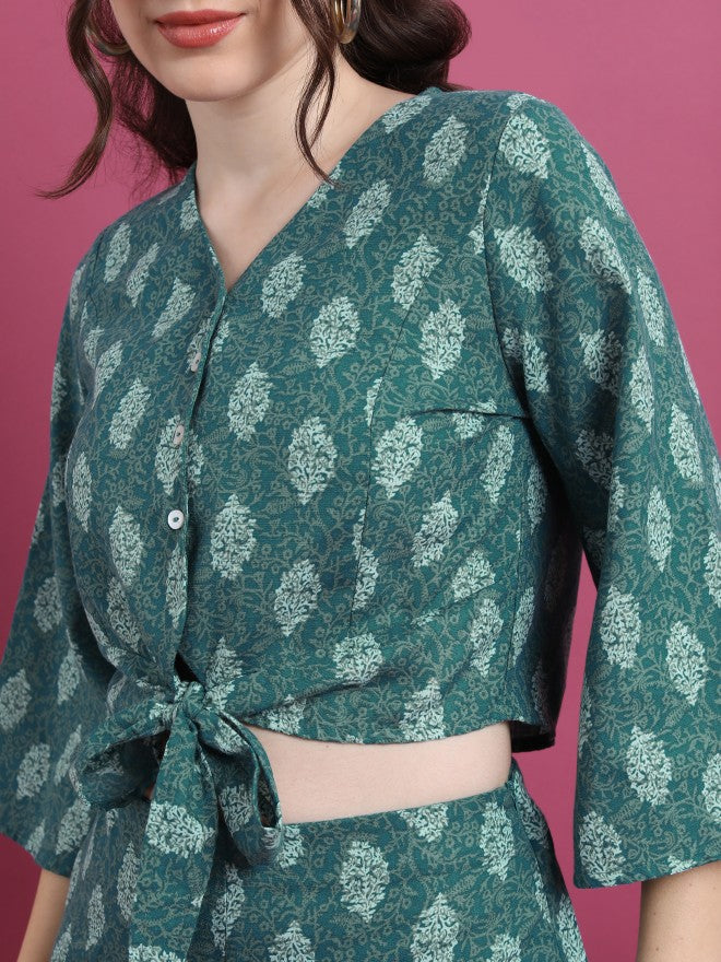 Vishudh Women Teal Printed Top With Palazzo - Teal - Image 5