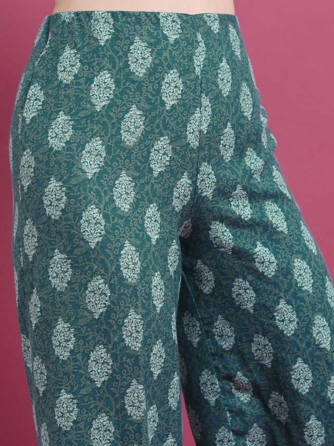 Vishudh Women Teal Printed Top With Palazzo - Teal - Image 6