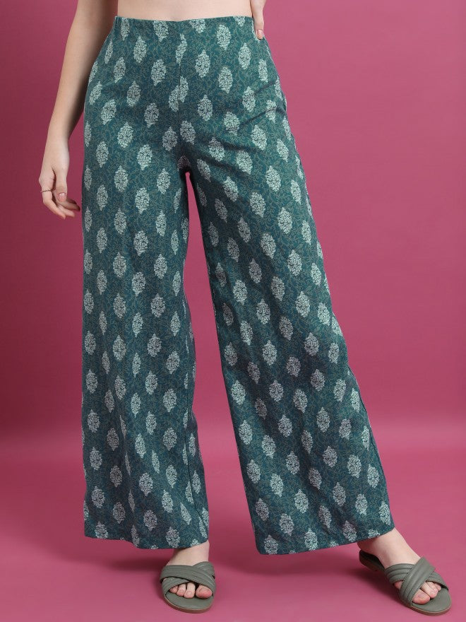 Vishudh Women Teal Printed Top With Palazzo - Teal - Image 7