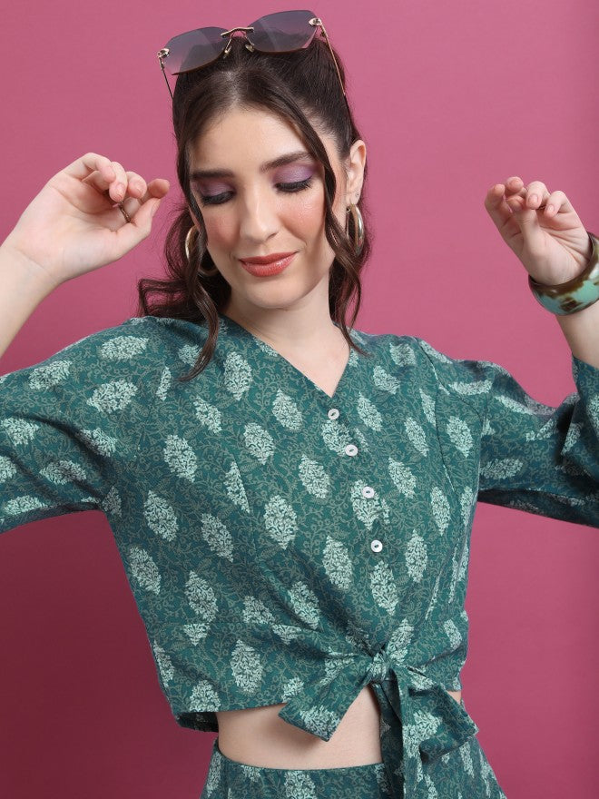 Vishudh Women Teal Printed Top With Palazzo - Teal - Image 8