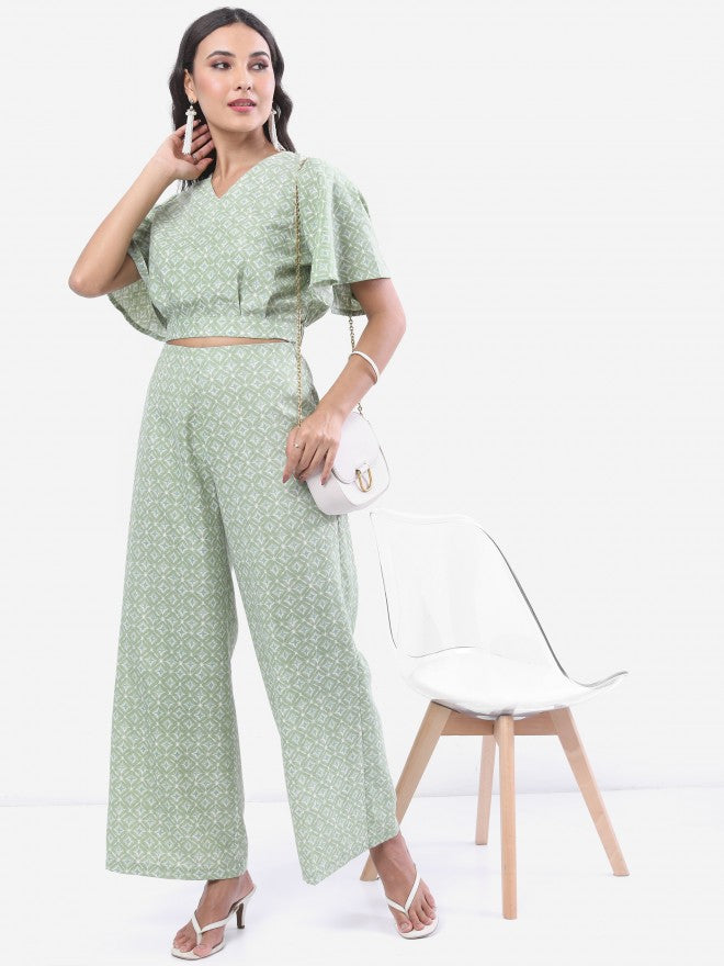 Vishudh Women Green Printed Top With Palazzo - Green - Image 1