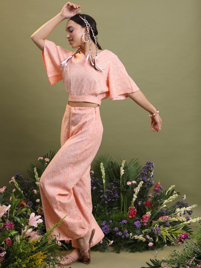 Vishudh Women Peach Top With Pant - Peach - Image 4