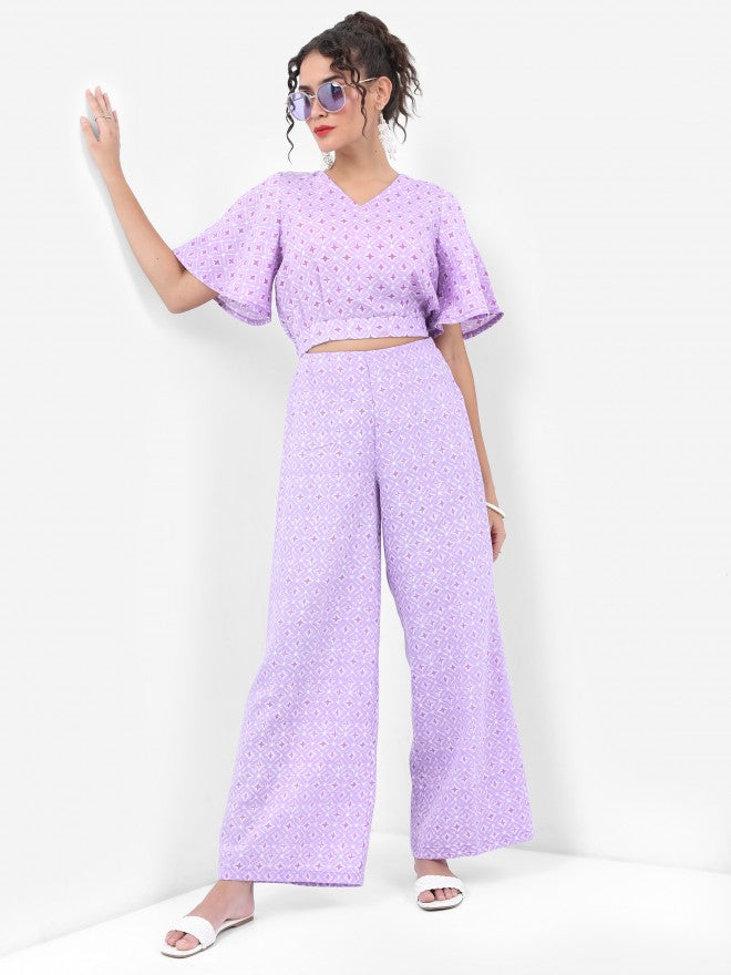 Vishudh Women Lavender Top With Palazzo - Lavender - Image 1