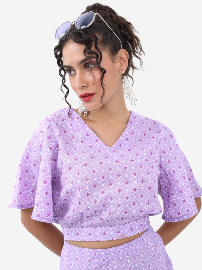 Vishudh Women Lavender Top With Palazzo - Lavender - Image 2
