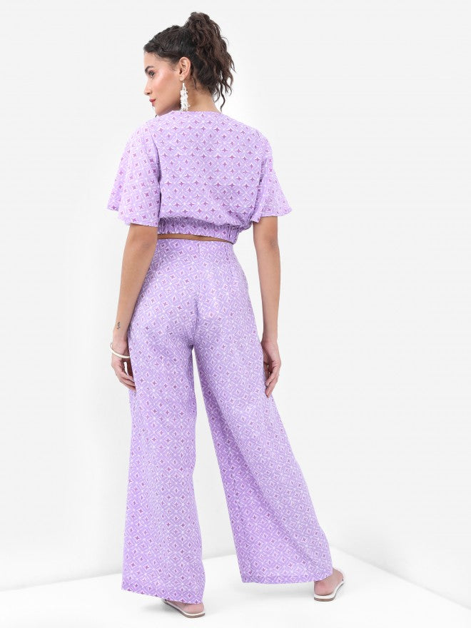 Vishudh Women Lavender Top With Palazzo - Lavender - Image 3