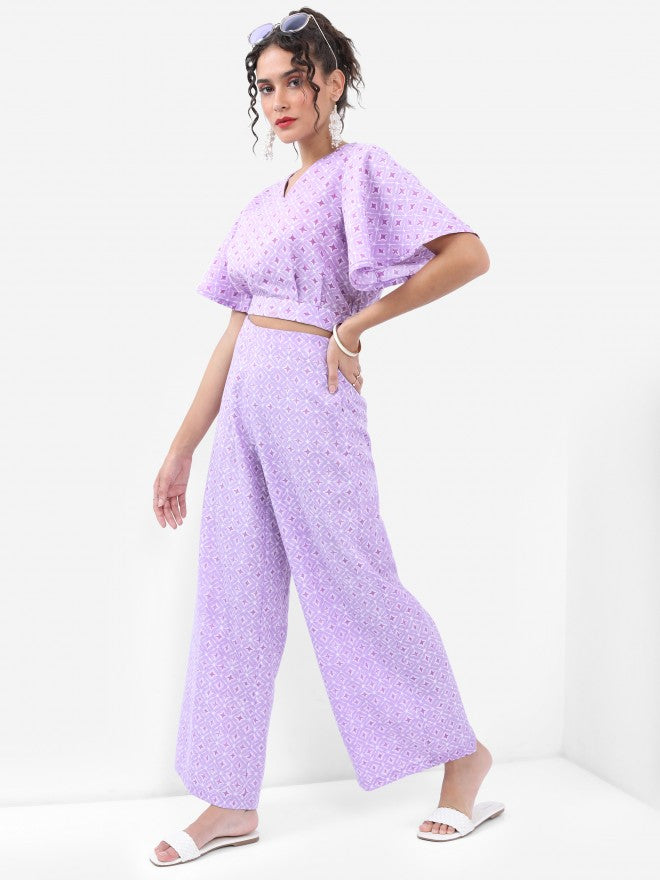 Vishudh Women Lavender Top With Palazzo - Lavender - Image 4