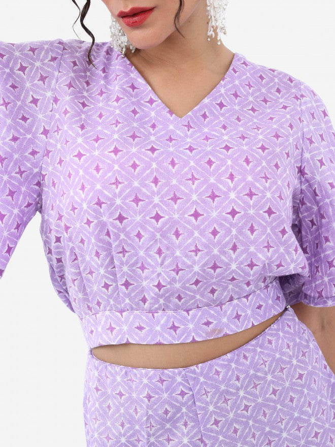 Vishudh Women Lavender Top With Palazzo - Lavender - Image 5