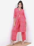 Vishudh Women Pink Printed Top With Palazzo - Pink - Image 1
