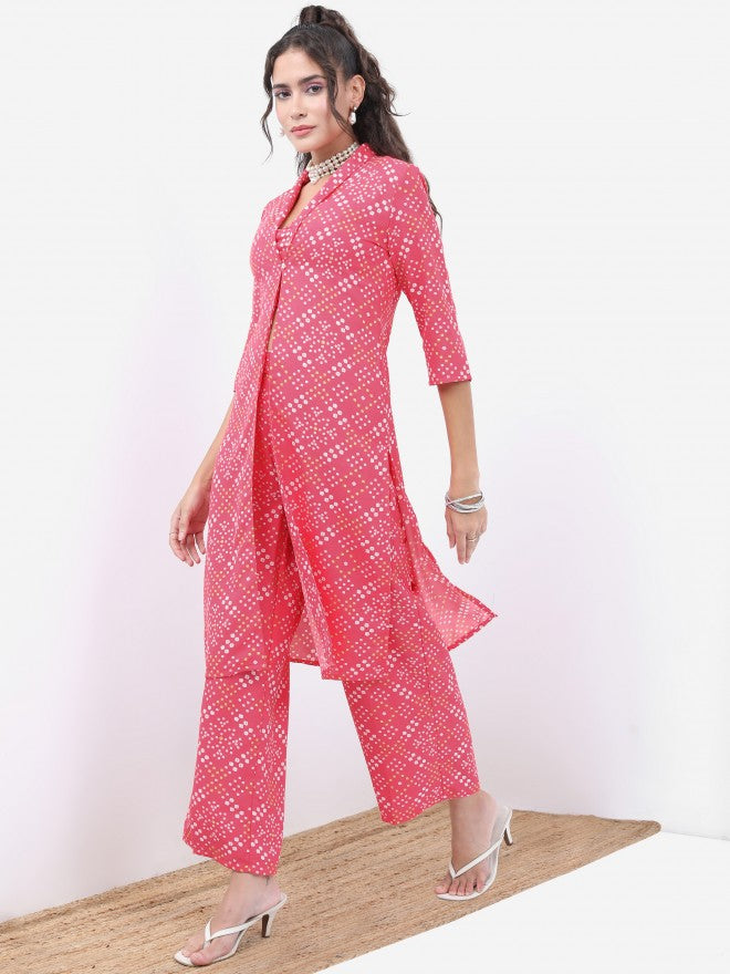 Vishudh Women Pink Printed Top With Palazzo - Pink - Image 2