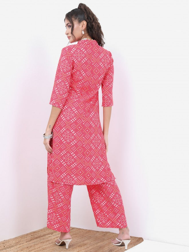 Vishudh Women Pink Printed Top With Palazzo - Pink - Image 3