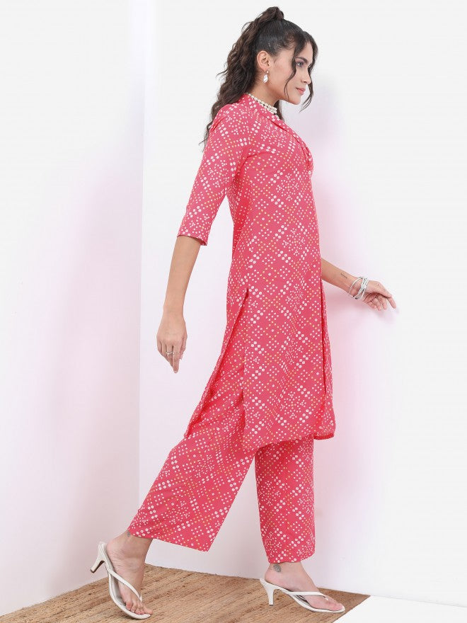 Vishudh Women Pink Printed Top With Palazzo - Pink - Image 4