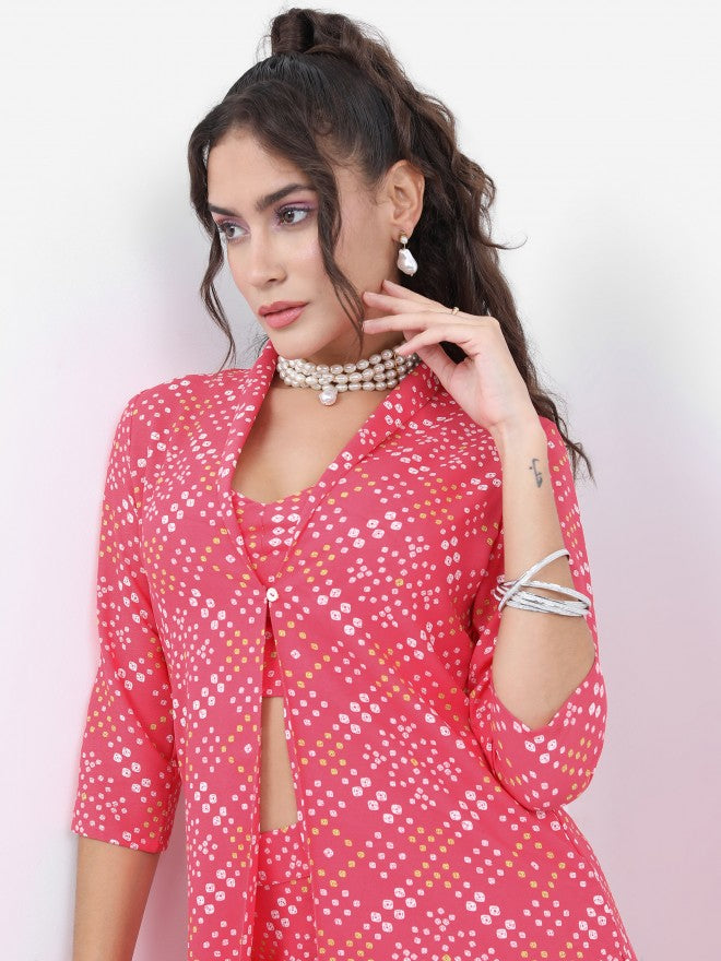 Vishudh Women Pink Printed Top With Palazzo - Pink - Image 7