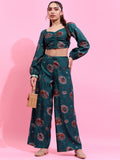 Vishudh Women Teal Top With Trouser - Teal - Image 1