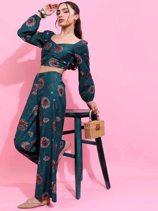 Vishudh Women Teal Top With Trouser - Teal - Image 2