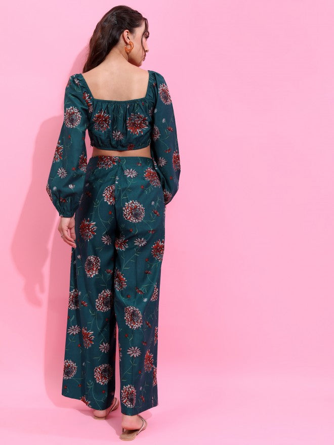 Vishudh Women Teal Top With Trouser - Teal - Image 3