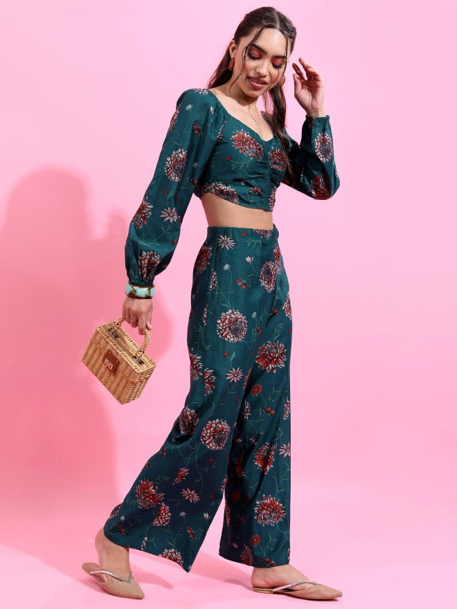 Vishudh Women Teal Top With Trouser - Teal - Image 4