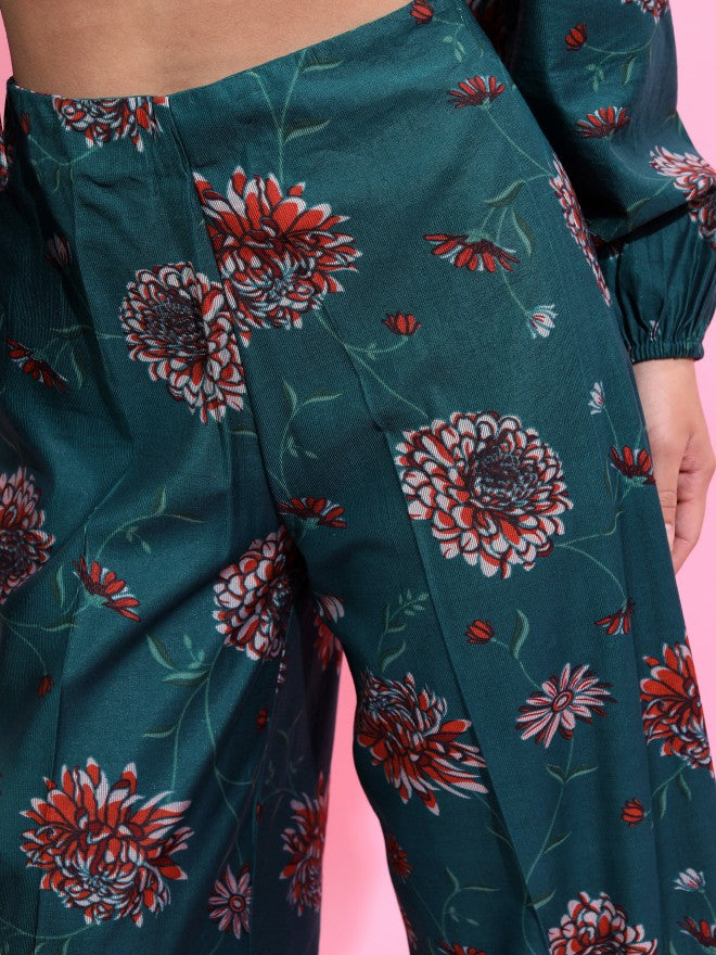 Vishudh Women Teal Top With Trouser - Teal - Image 6