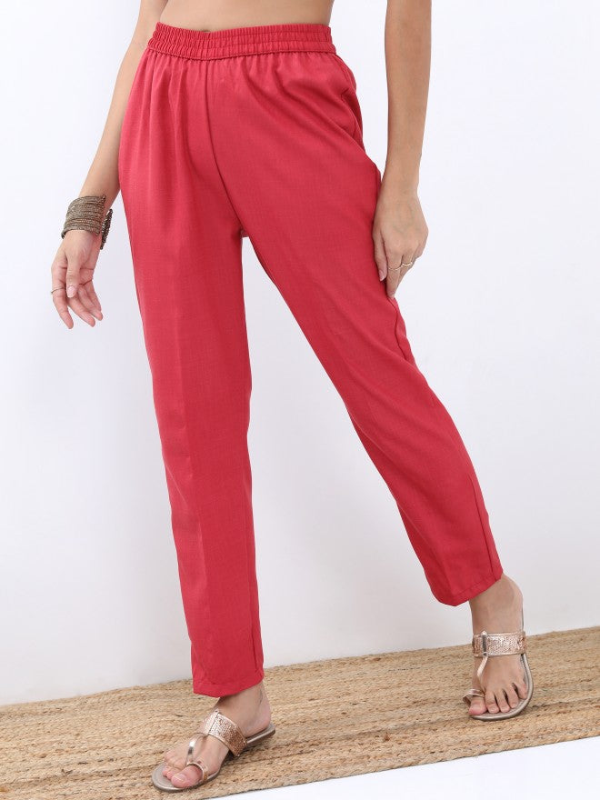 Vishudh Women Red Printed Kurta With Trouser And Dupatta - Red - Image 8
