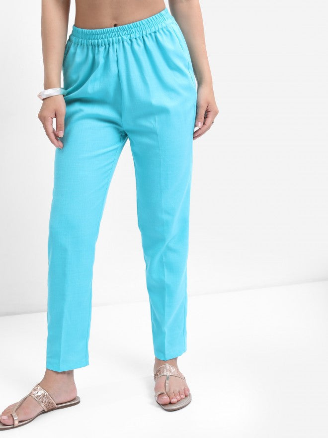 Vishudh Women Turquoise Printed Kurta With Trouser - Turquoise - Image 8