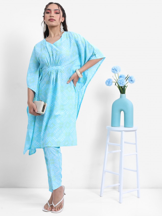 Vishudh Women Blue Printed Top With Trouser - Blue - Image 1
