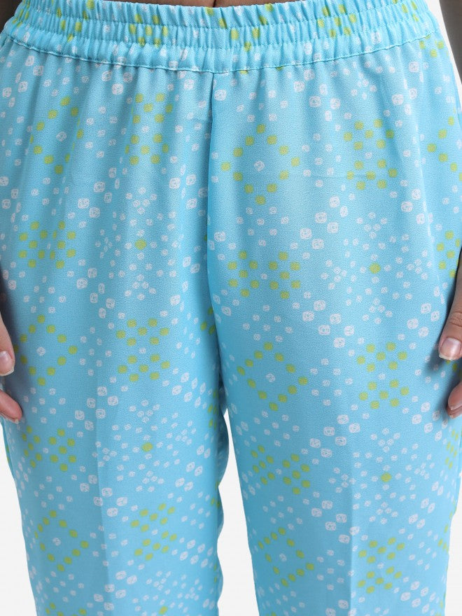 Vishudh Women Blue Printed Top With Trouser - Blue - Image 7
