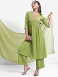 Vishudh Women Green Embroidered Kurta With Palazzo And Dupatta - Green - Image 1