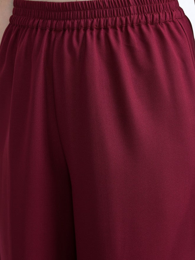 Vishudh Women Burgundy Printed Kurta With Palazzo And Dupatta - Burgundy - Image 7
