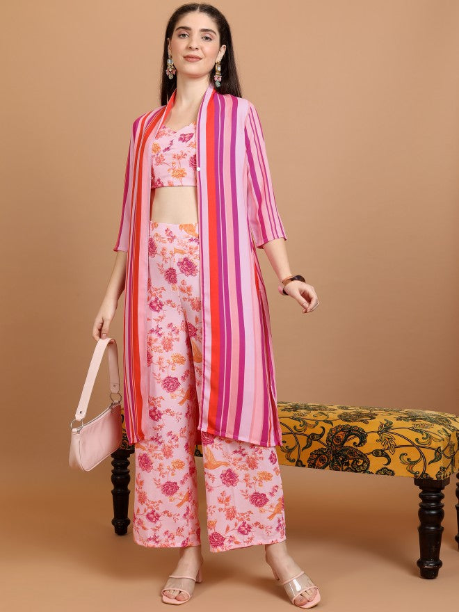 Vishudh Women Pink Top With Palazzos - Pink - Image 1