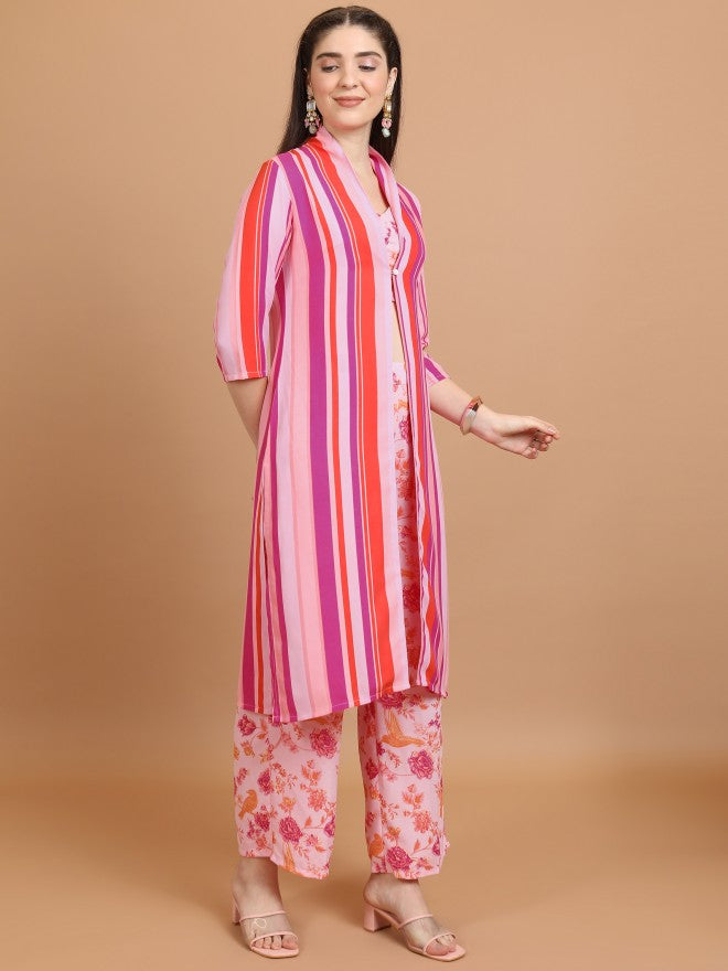 Vishudh Women Pink Top With Palazzos - Pink - Image 2