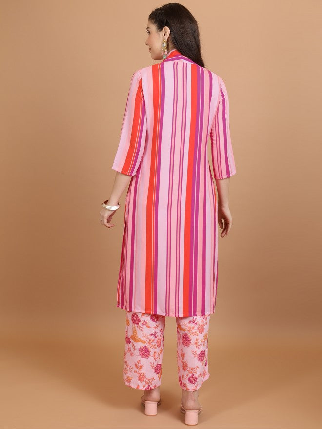 Vishudh Women Pink Top With Palazzos - Pink - Image 3