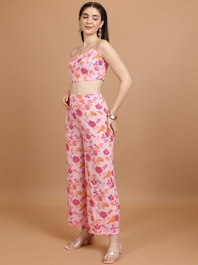 Vishudh Women Pink Top With Palazzos - Pink - Image 4
