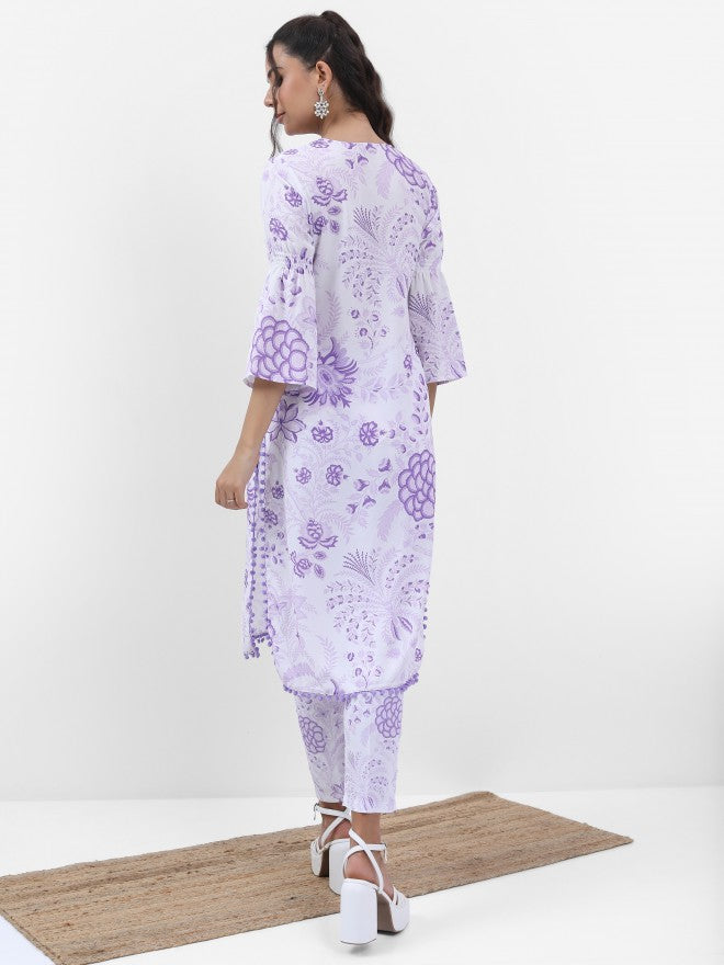 Vishudh Women Lavender Printed Kurta With Trouser - Lavender - Image 3
